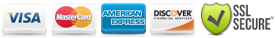 Visa, Mastercard, AmericanExpress, Discover, SSLSecure Logos